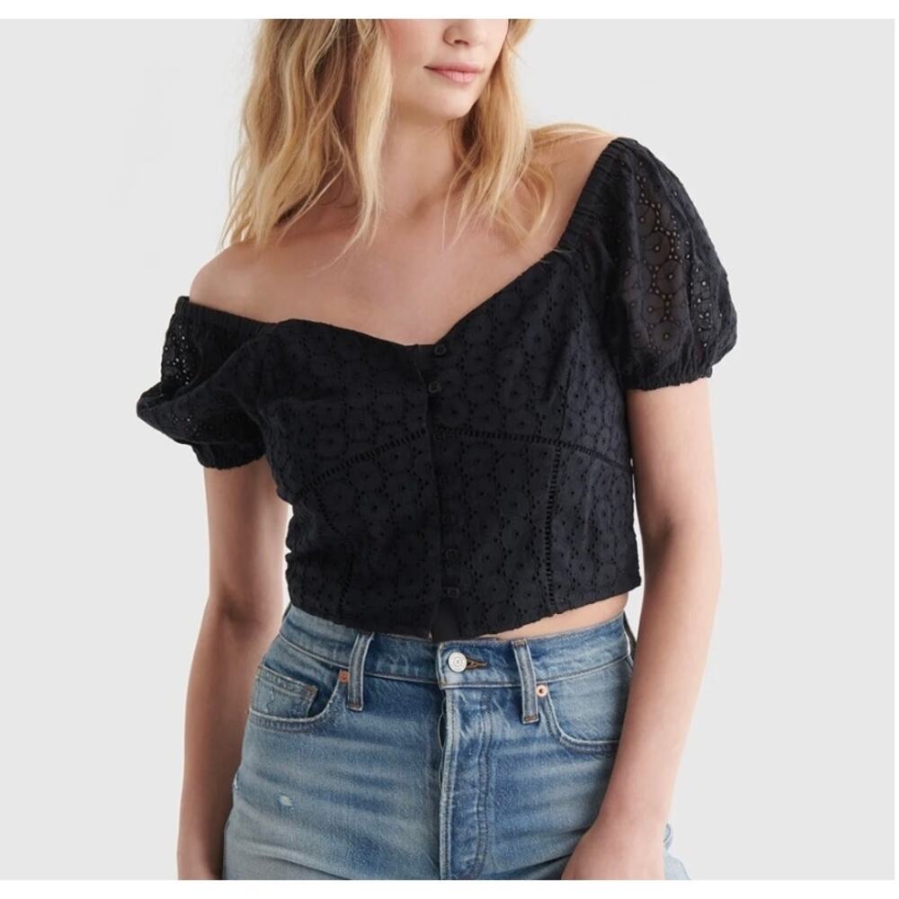 Lucky Brand Sweetheart Crop Top Women's Medium Black